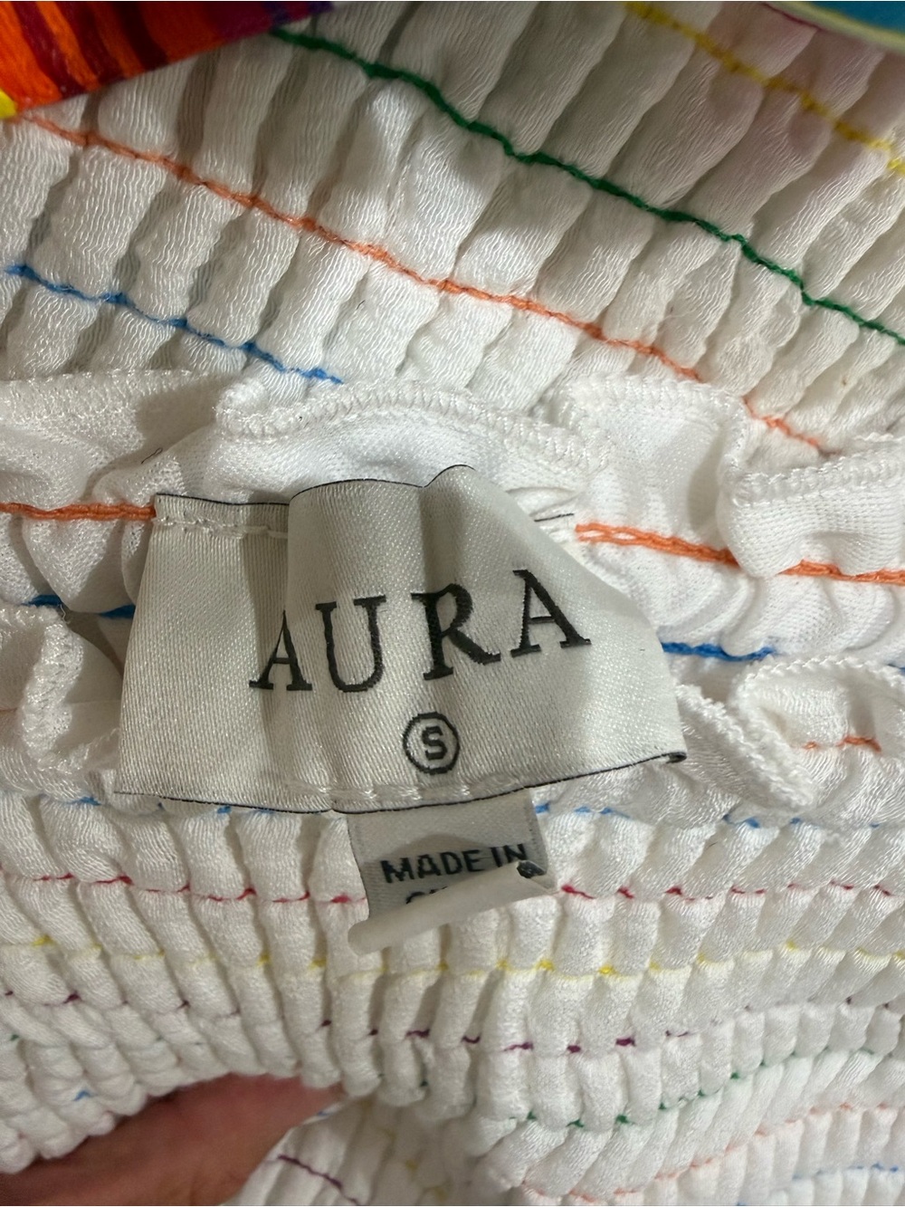 Aura White Smocked Dress with Rainbow Tie Straps from Red Dress Small - Picture 5 of 6